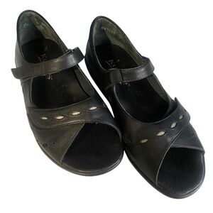 KUMFS Women Ziera Mary Jane Open Toe Adjustable Leather Shoes Size 6.5 Black